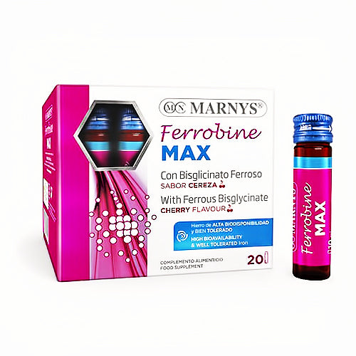MARNYS® FERROBINE MAX. Maisto papildas su geležimi. Su saldikliais. 20 buteliukų po 10 ml