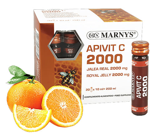 MARNYS® APIVIT C 2000. Maisto papildas imunitetui ir energijai su daug bičių pienelio ir vitaminu C, 20 buteliukų po 10 ml